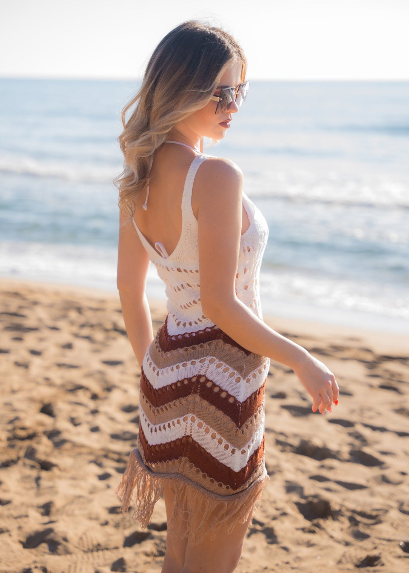 Φόρεμα με τρυπητή πλέξη BOHO ΚΑΦΕ ΡΙΓΕ