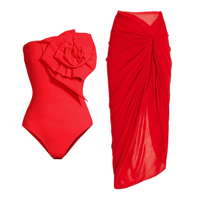 Μαγιό SET Ολόσωμο με φούστα RICH RED