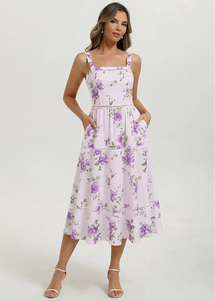 Φόρεμα Mίντι PURPLE FLOWERS