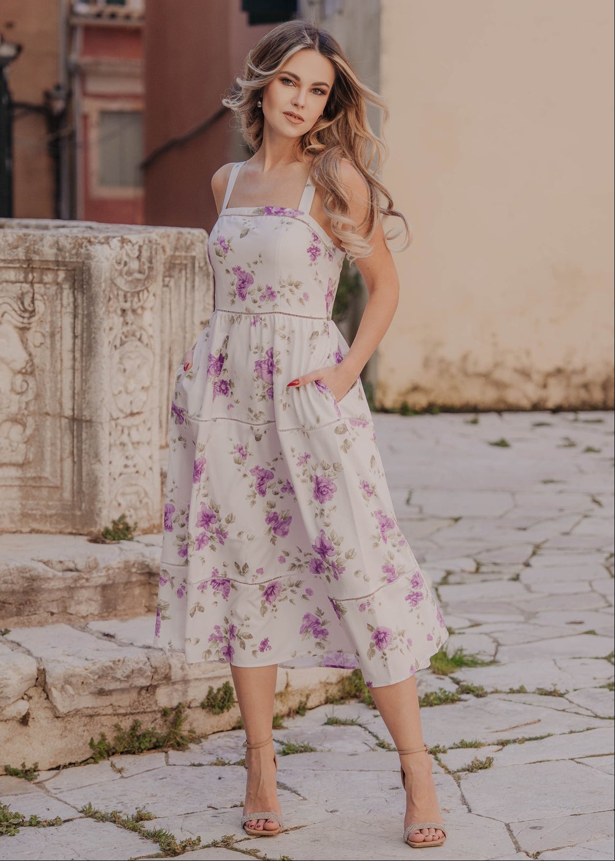 Φόρεμα Mίντι PURPLE FLOWERS