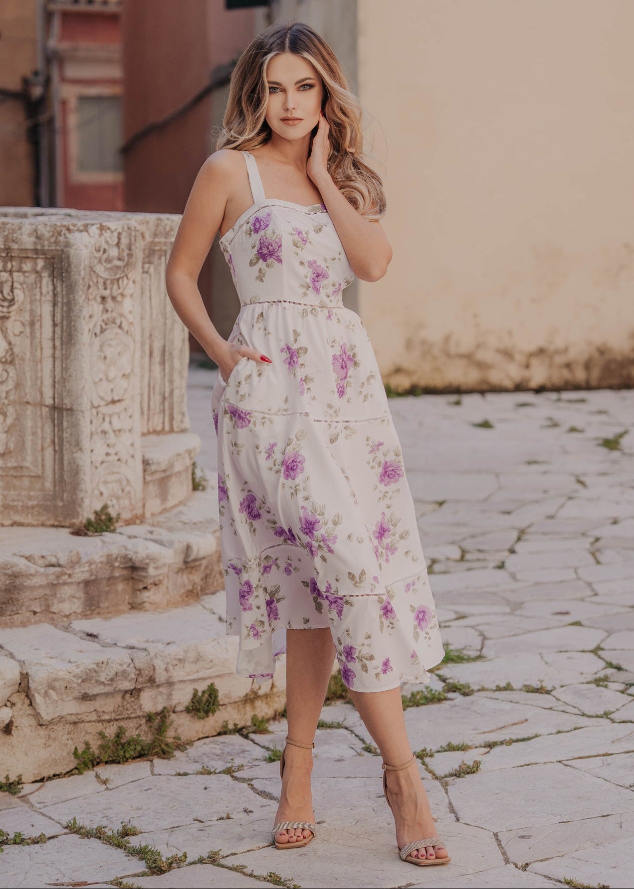 Φόρεμα Mίντι PURPLE FLOWERS