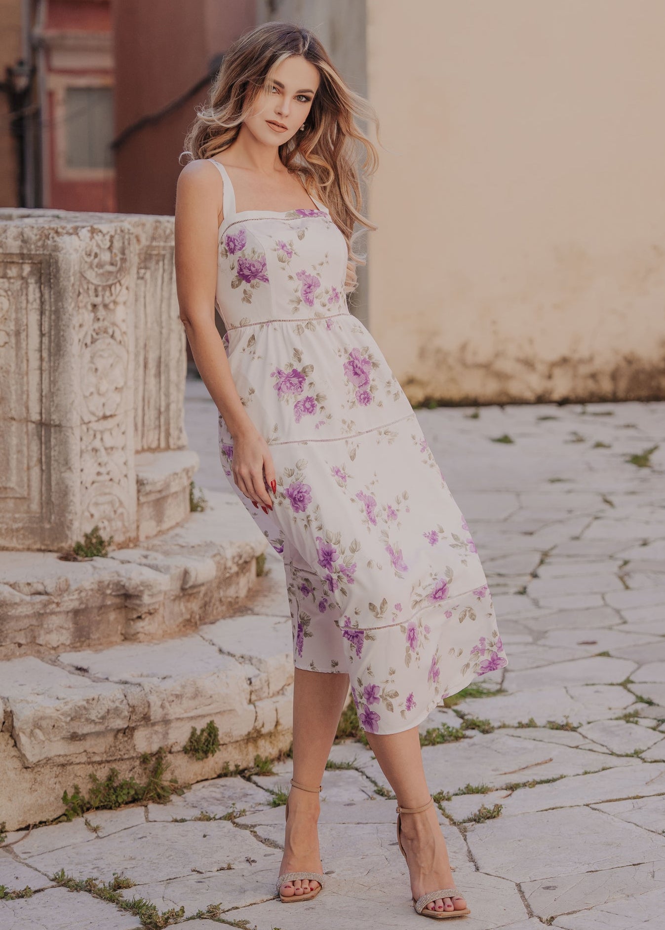 Φόρεμα Mίντι PURPLE FLOWERS