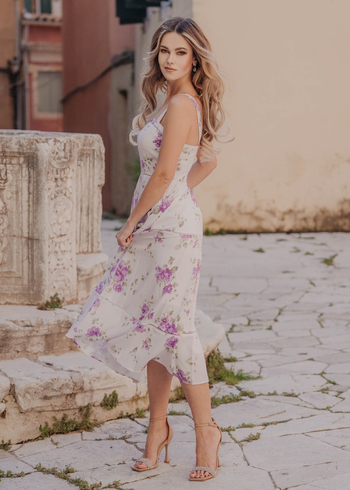 Φόρεμα Mίντι PURPLE FLOWERS