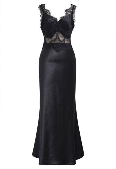 Σατέν φόρεμα σε στυλ LINGERIE ΜΑΥΡΟ